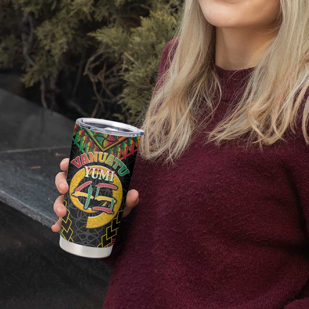 Vanuatu 45th Anniversary Independence Day Tumbler Cup Melanesian Warrior With Sand Drawing Pattern LT05