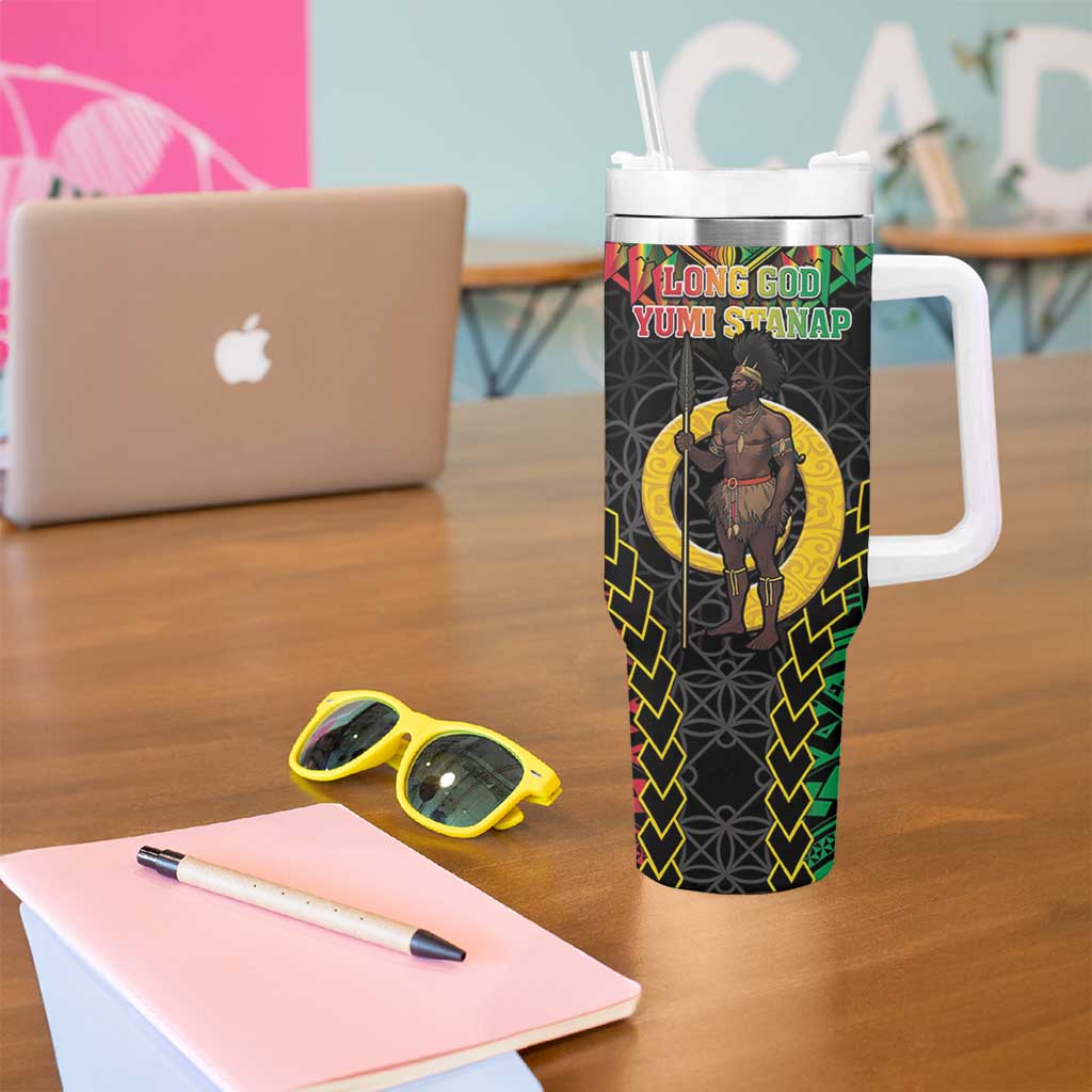 Vanuatu 45th Anniversary Independence Day Tumbler With Handle Melanesian Warrior With Sand Drawing Pattern LT05