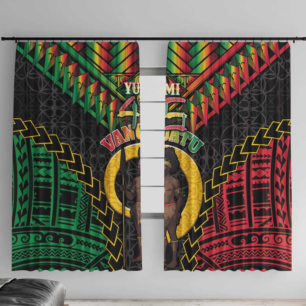 Vanuatu 45th Anniversary Independence Day Window Curtain Melanesian Warrior With Sand Drawing Pattern LT05