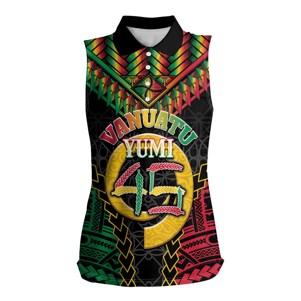 Vanuatu 45th Anniversary Independence Day Women Sleeveless Polo Shirt Melanesian Warrior With Sand Drawing Pattern LT05