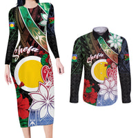 Personalised Vanuatu Shefa Day Couples Matching Long Sleeve Bodycon Dress and Long Sleeve Button Shirt Floral Pattern