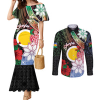 Personalised Vanuatu Shefa Day Couples Matching Mermaid Dress and Long Sleeve Button Shirt Floral Pattern