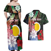 Personalised Vanuatu Shefa Day Couples Matching Off Shoulder Maxi Dress and Hawaiian Shirt Floral Pattern
