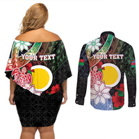 Personalised Vanuatu Shefa Day Couples Matching Off Shoulder Short Dress and Long Sleeve Button Shirt Floral Pattern