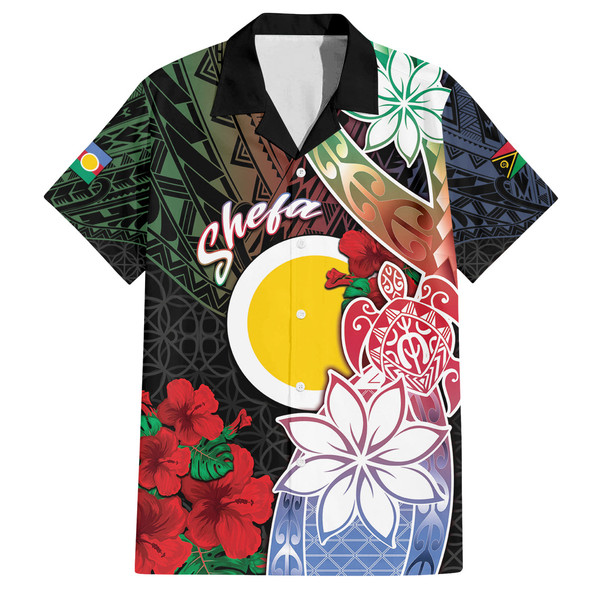 Personalised Vanuatu Shefa Day Family Matching Long Sleeve Bodycon Dress and Hawaiian Shirt Floral Pattern