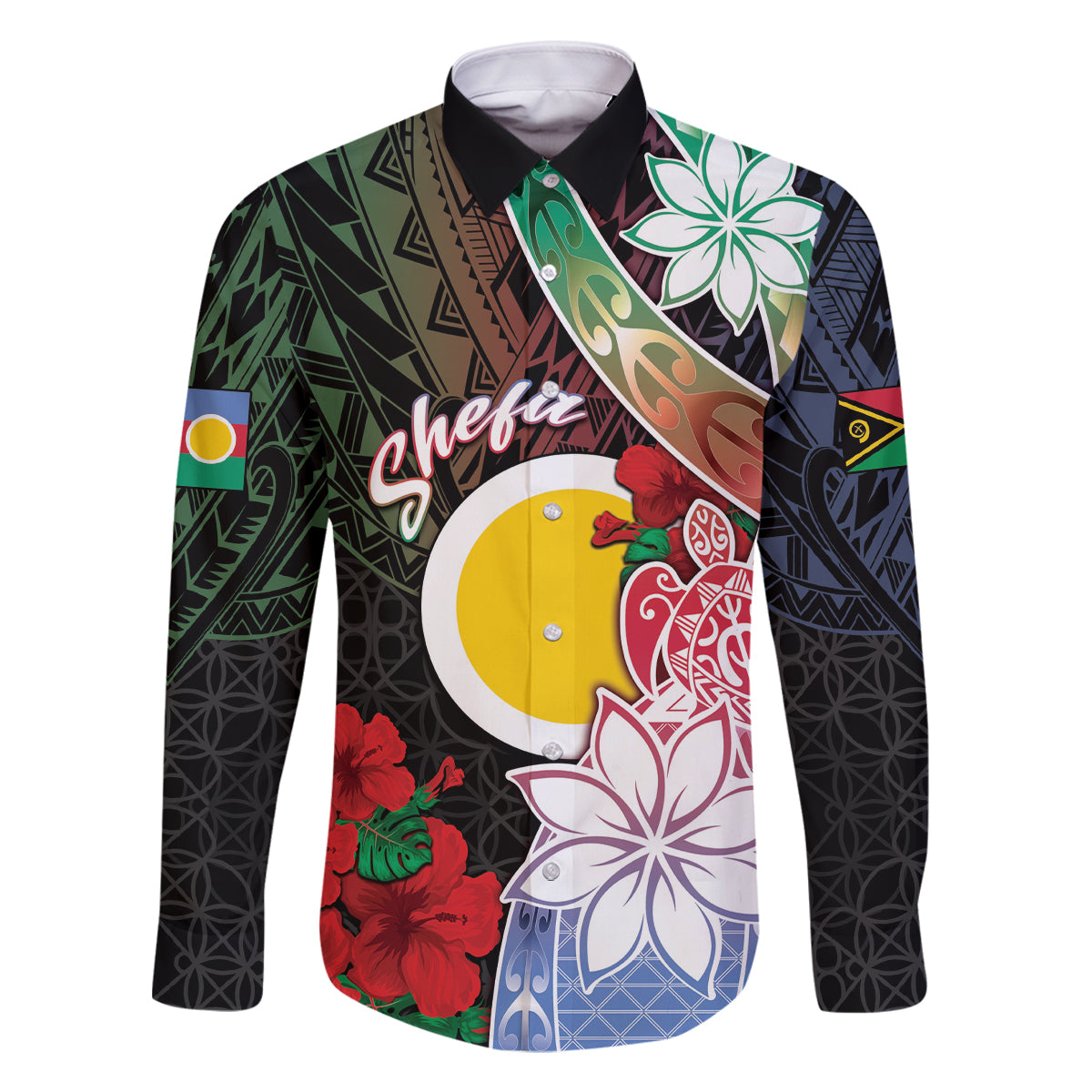 Personalised Vanuatu Shefa Day Family Matching Off Shoulder Maxi Dress and Hawaiian Shirt Floral Pattern