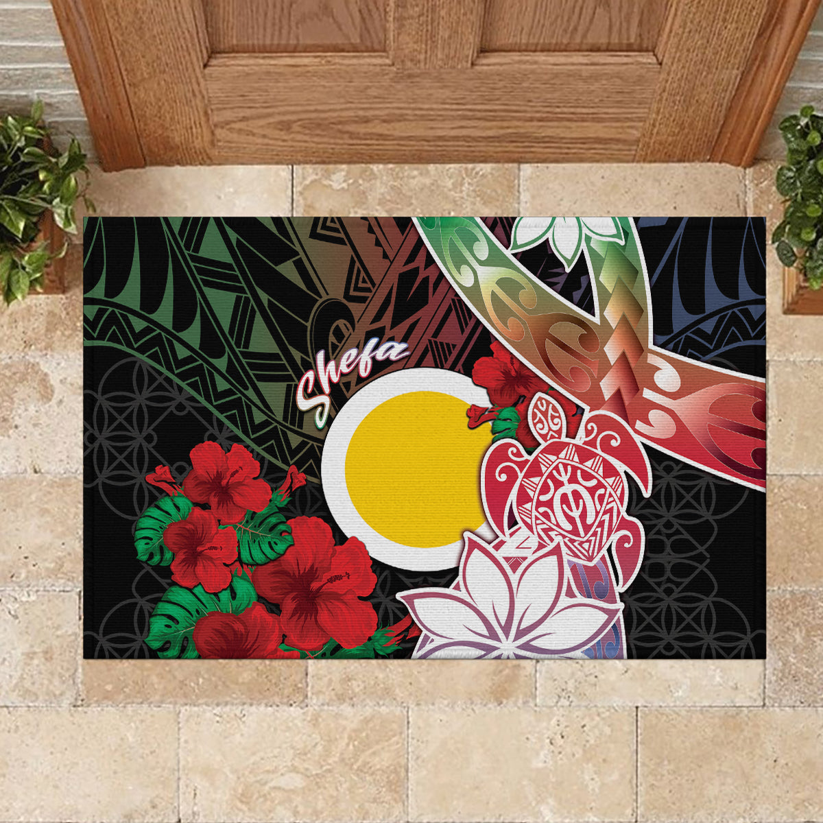 Vanuatu Shefa Day Rubber Doormat Floral Pattern