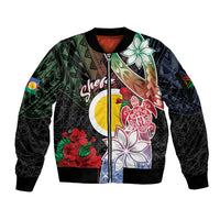 Personalised Vanuatu Shefa Day Sleeve Zip Bomber Jacket Floral Pattern