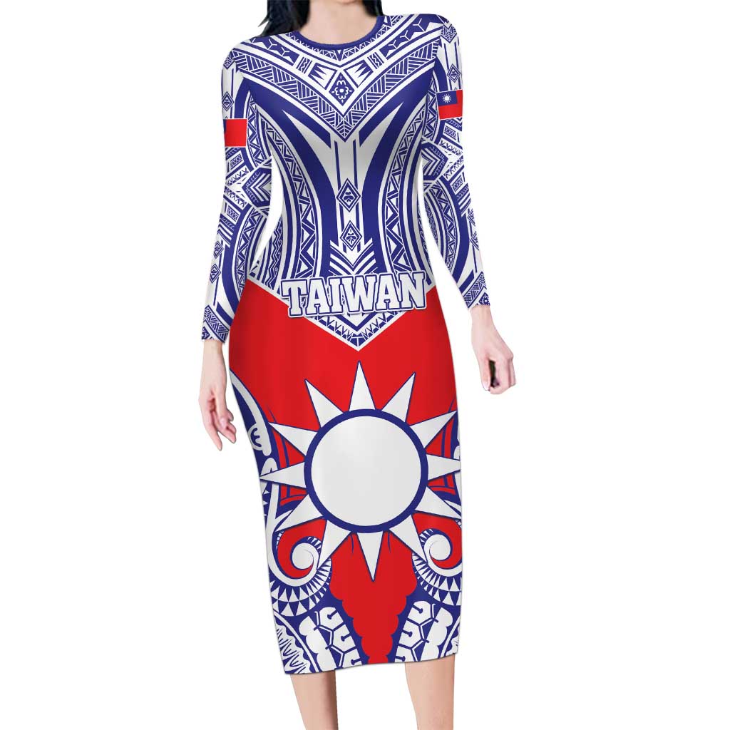Personalised Taiwan Family Matching Long Sleeve Bodycon Dress and Hawaiian Shirt Austronesian Tribal Tattoo Red LT05 Mom's Dress Red - Polynesian Pride