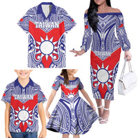 Personalised Taiwan Family Matching Off The Shoulder Long Sleeve Dress and Hawaiian Shirt Austronesian Tribal Tattoo Red LT05 - Polynesian Pride
