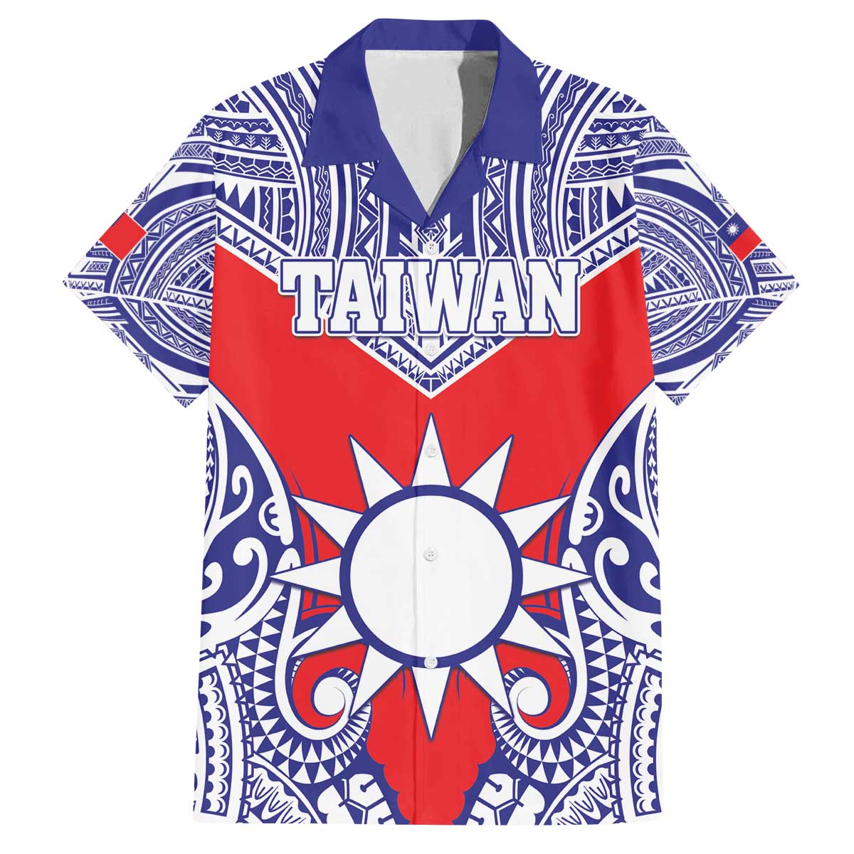Personalised Taiwan Family Matching Off The Shoulder Long Sleeve Dress and Hawaiian Shirt Austronesian Tribal Tattoo Red LT05 Dad's Shirt - Short Sleeve Red - Polynesian Pride