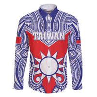 Personalised Taiwan Family Matching Off The Shoulder Long Sleeve Dress and Hawaiian Shirt Austronesian Tribal Tattoo Red LT05 Dad's Shirt - Long Sleeve Red - Polynesian Pride