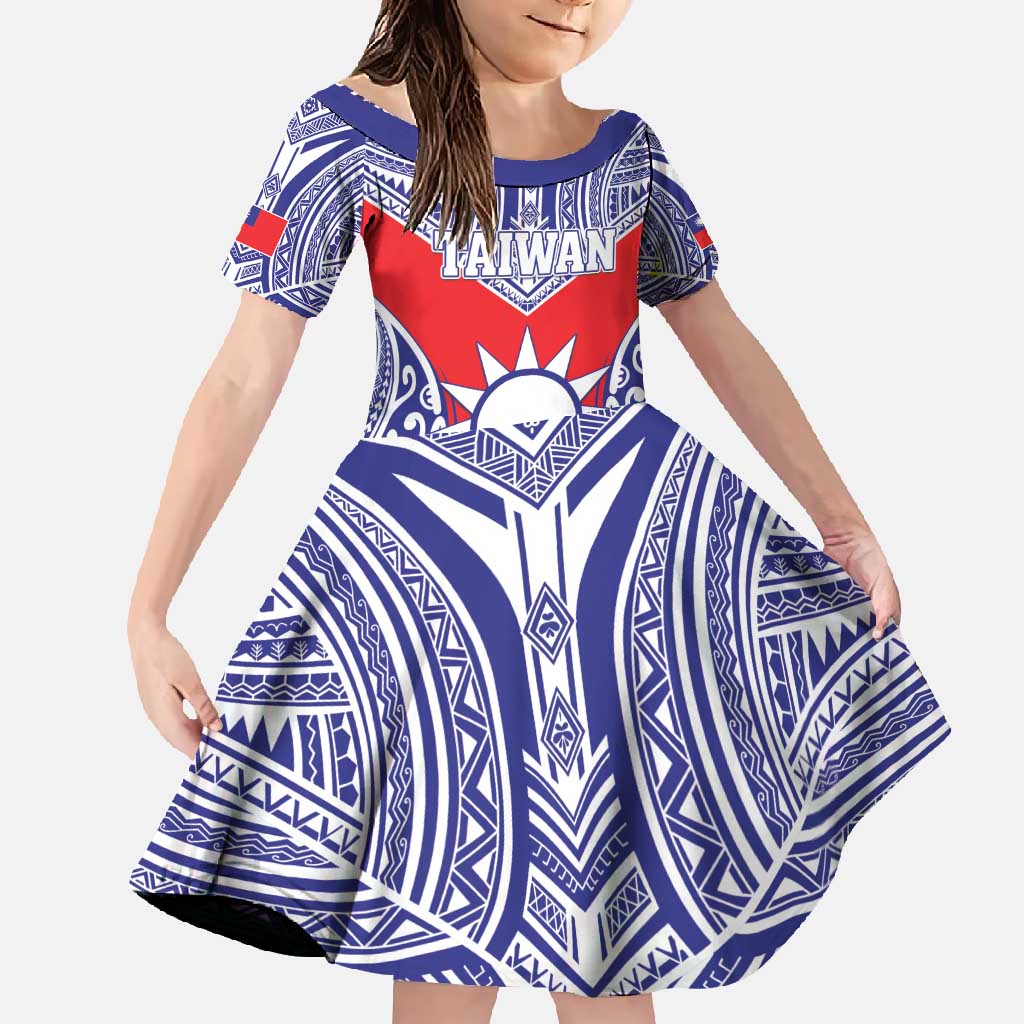 Personalised Taiwan Family Matching Short Sleeve Bodycon Dress and Hawaiian Shirt Austronesian Tribal Tattoo Red LT05 Daughter's Dress Red - Polynesian Pride