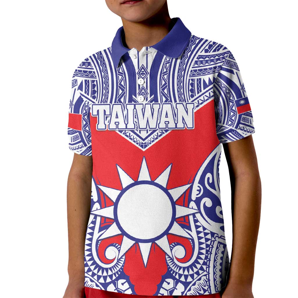 Personalised Taiwan Kid Polo Shirt Austronesian Tribal Tattoo Red - Polynesian Pride