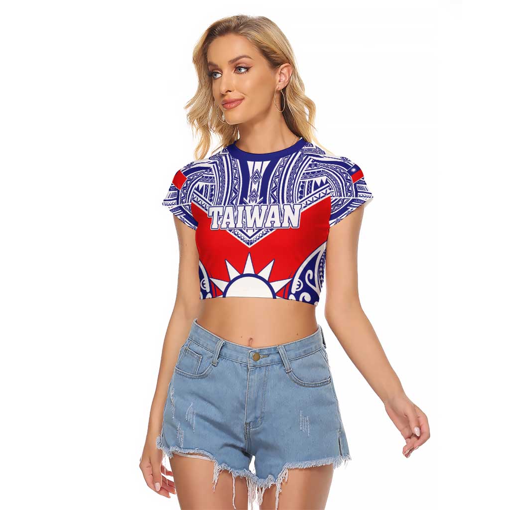 Personalised Taiwan Raglan Cropped T Shirt Austronesian Tribal Tattoo Red - Polynesian Pride