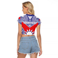 Personalised Taiwan Raglan Cropped T Shirt Austronesian Tribal Tattoo Red - Polynesian Pride