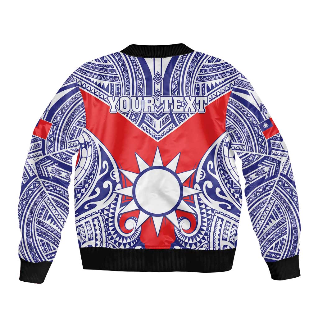 Personalised Taiwan Sleeve Zip Bomber Jacket Austronesian Tribal Tattoo Red - Polynesian Pride