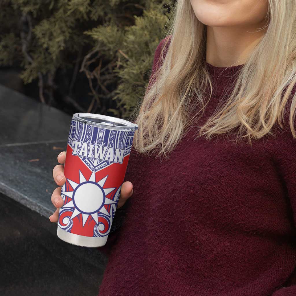 Personalised Taiwan Tumbler Cup Austronesian Tribal Tattoo Red - Polynesian Pride