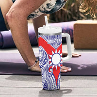 Personalised Taiwan Tumbler With Handle Austronesian Tribal Tattoo Red - Polynesian Pride