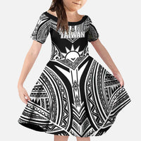 Personalised Taiwan Family Matching Long Sleeve Bodycon Dress and Hawaiian Shirt Austronesian Tribal Tattoo Black LT05 Daughter's Dress Black - Polynesian Pride
