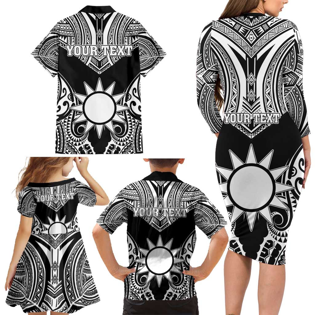 Personalised Taiwan Family Matching Long Sleeve Bodycon Dress and Hawaiian Shirt Austronesian Tribal Tattoo Black LT05 - Polynesian Pride