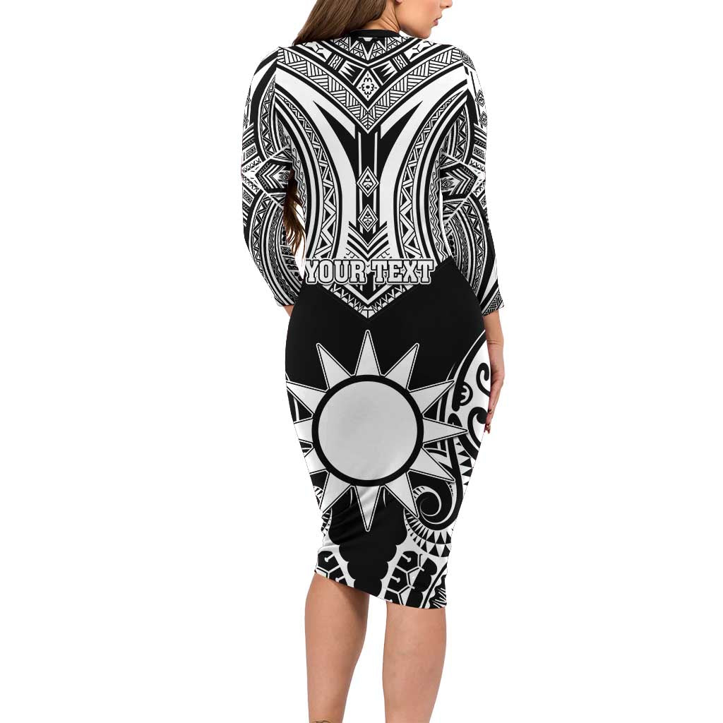 Personalised Taiwan Family Matching Long Sleeve Bodycon Dress and Hawaiian Shirt Austronesian Tribal Tattoo Black LT05 - Polynesian Pride
