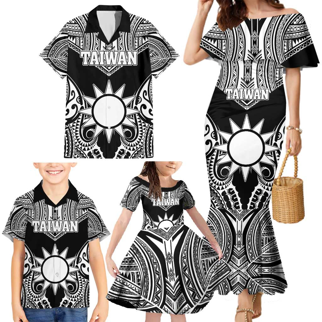 Personalised Taiwan Family Matching Mermaid Dress and Hawaiian Shirt Austronesian Tribal Tattoo Black LT05 - Polynesian Pride