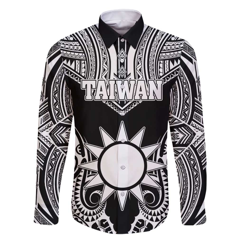 Personalised Taiwan Family Matching Mermaid Dress and Hawaiian Shirt Austronesian Tribal Tattoo Black LT05 Dad's Shirt - Long Sleeve Black - Polynesian Pride
