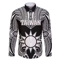 Personalised Taiwan Family Matching Mermaid Dress and Hawaiian Shirt Austronesian Tribal Tattoo Black LT05 Dad's Shirt - Long Sleeve Black - Polynesian Pride