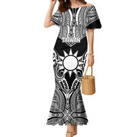 Personalised Taiwan Family Matching Mermaid Dress and Hawaiian Shirt Austronesian Tribal Tattoo Black LT05 Mom's Dress Black - Polynesian Pride