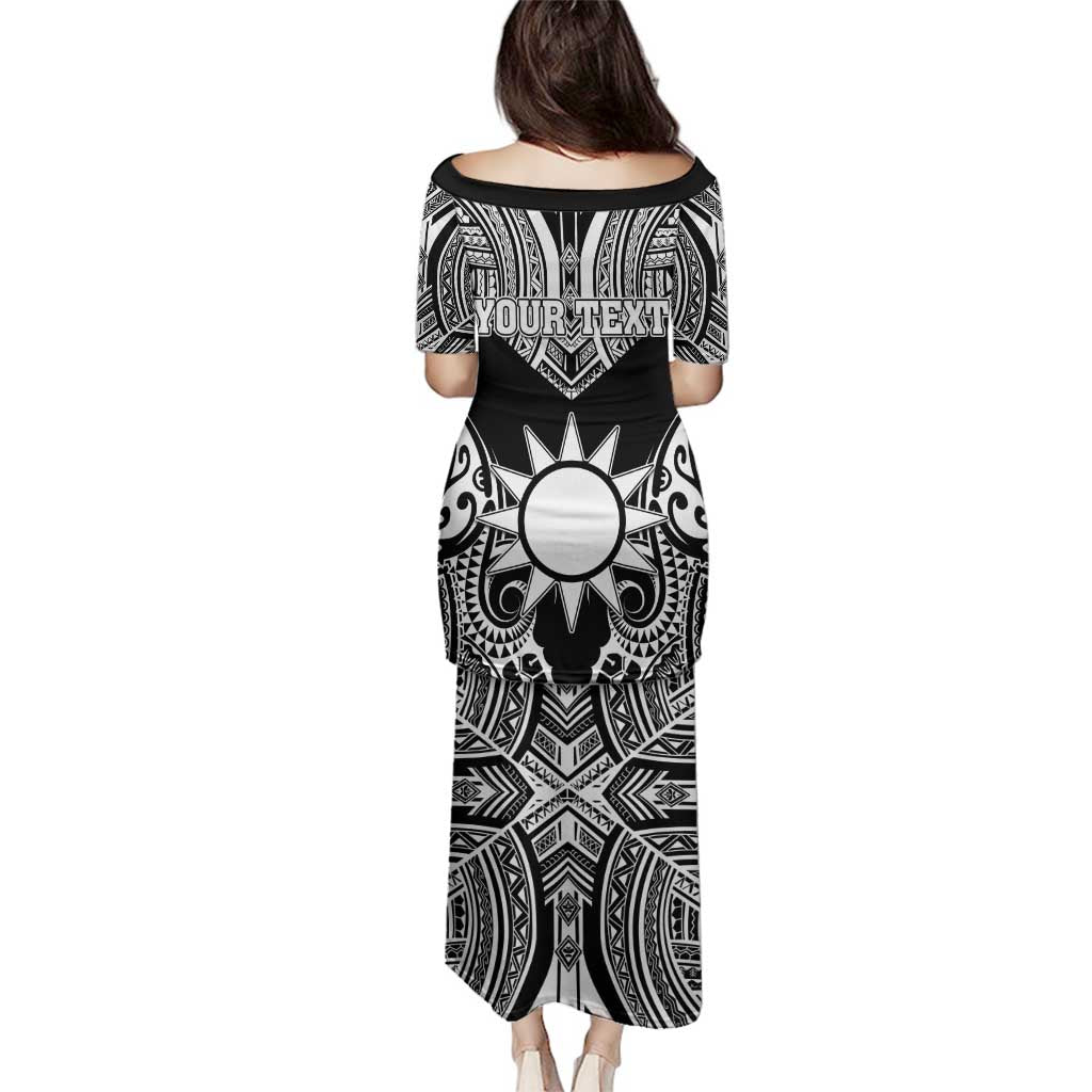 Personalised Taiwan Family Matching Puletasi and Hawaiian Shirt Austronesian Tribal Tattoo Black - Polynesian Pride