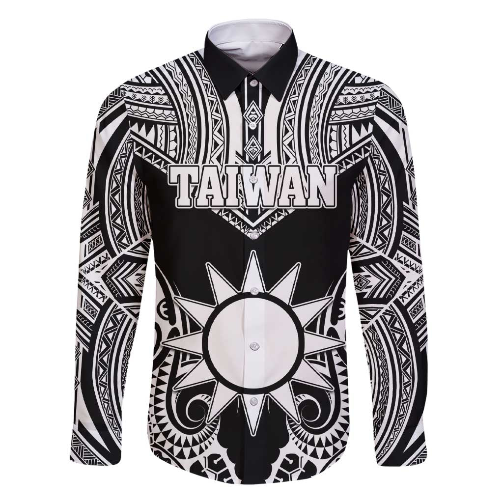 Personalised Taiwan Family Matching Short Sleeve Bodycon Dress and Hawaiian Shirt Austronesian Tribal Tattoo Black LT05 Dad's Shirt - Long Sleeve Black - Polynesian Pride