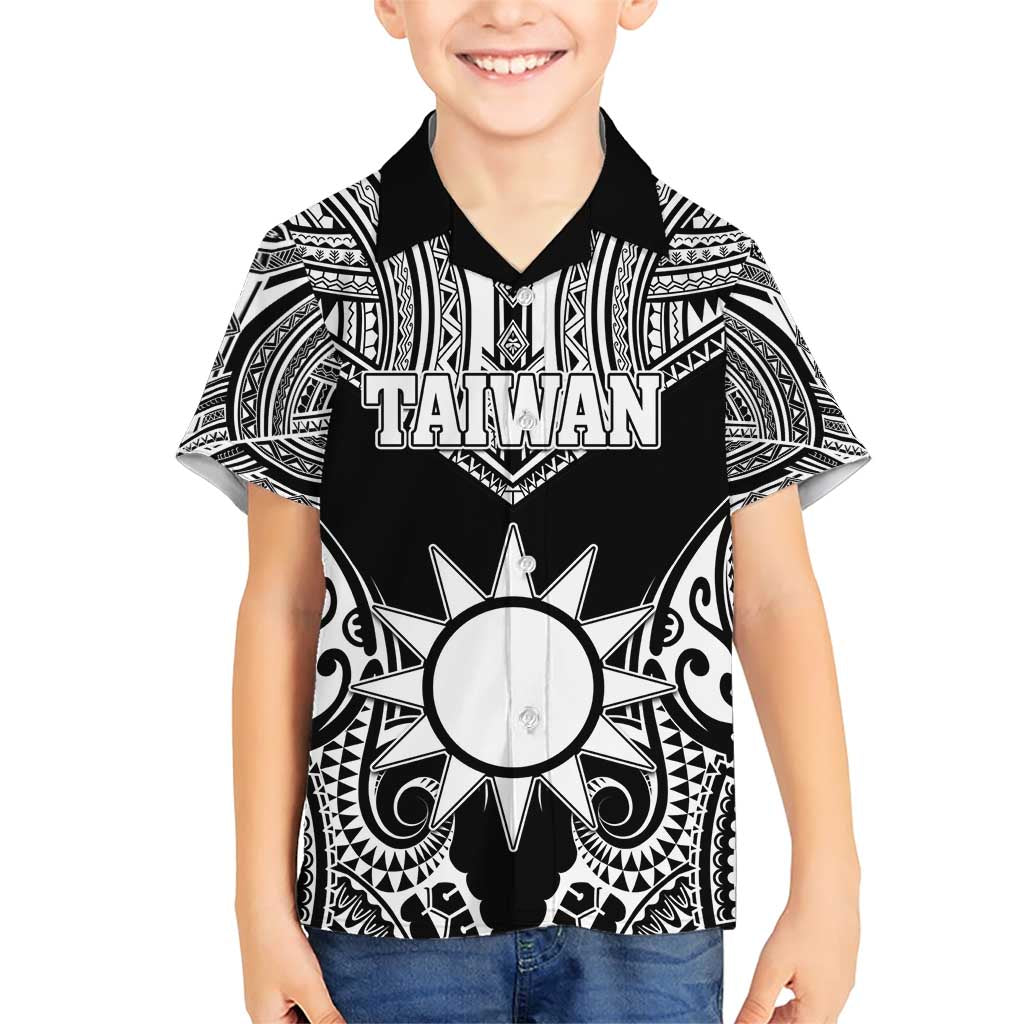 Personalised Taiwan Family Matching Short Sleeve Bodycon Dress and Hawaiian Shirt Austronesian Tribal Tattoo Black LT05 Son's Shirt Black - Polynesian Pride