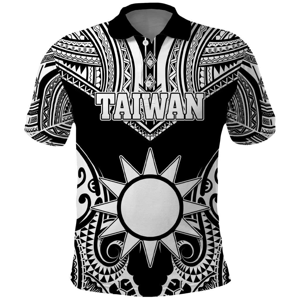 Personalised Taiwan Polo Shirt Austronesian Tribal Tattoo Black - Polynesian Pride