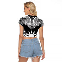 Personalised Taiwan Raglan Cropped T Shirt Austronesian Tribal Tattoo Black - Polynesian Pride