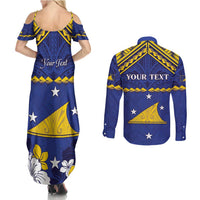 Personalised Tokelau Happy Tokehega Day Couples Matching Summer Maxi Dress and Long Sleeve Button Shirt Polynesian Tribal Tattoo