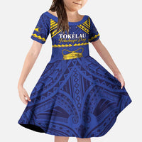 Personalised Tokelau Happy Tokehega Day Family Matching Long Sleeve Bodycon Dress and Hawaiian Shirt Polynesian Tribal Tattoo LT05 Daughter's Dress Blue - Polynesian Pride