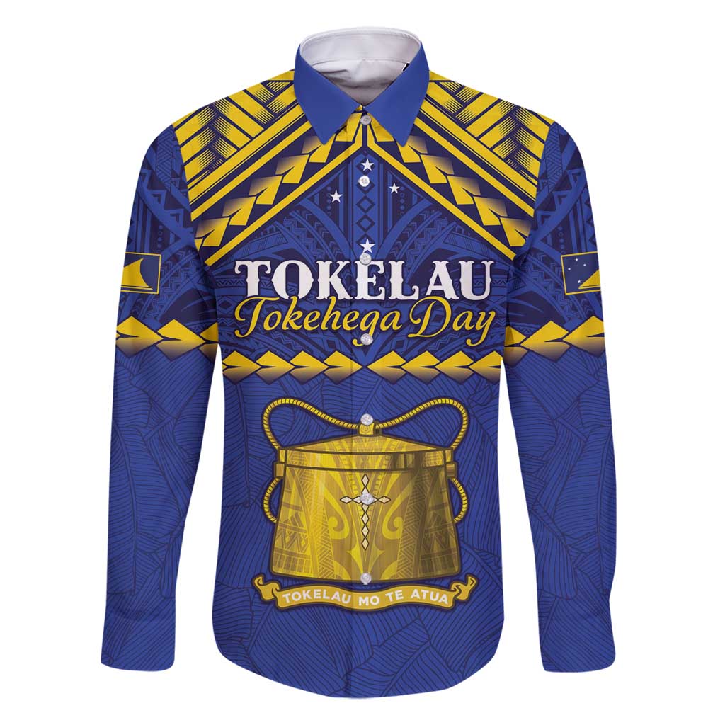 Personalised Tokelau Happy Tokehega Day Family Matching Long Sleeve Bodycon Dress and Hawaiian Shirt Polynesian Tribal Tattoo LT05 Dad's Shirt - Long Sleeve Blue - Polynesian Pride