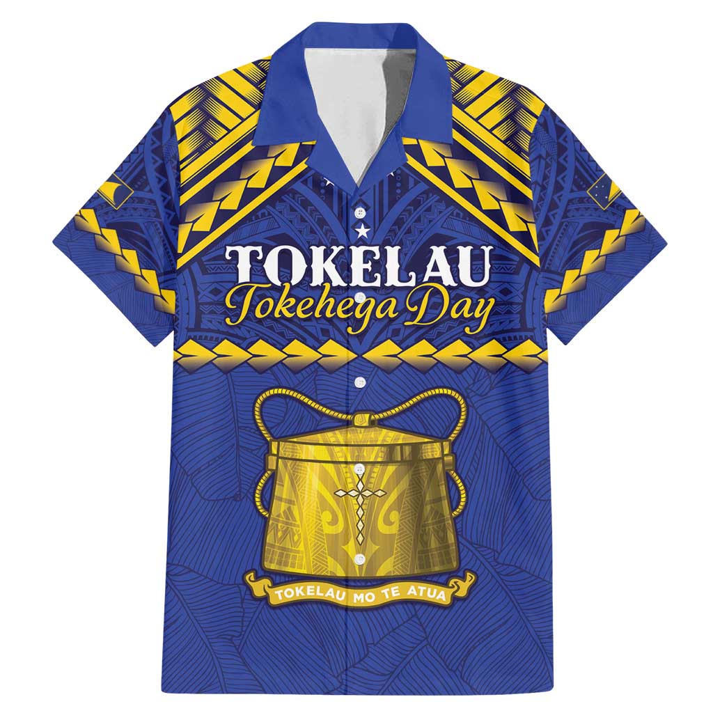 Personalised Tokelau Happy Tokehega Day Family Matching Mermaid Dress and Hawaiian Shirt Polynesian Tribal Tattoo LT05 Dad's Shirt - Short Sleeve Blue - Polynesian Pride