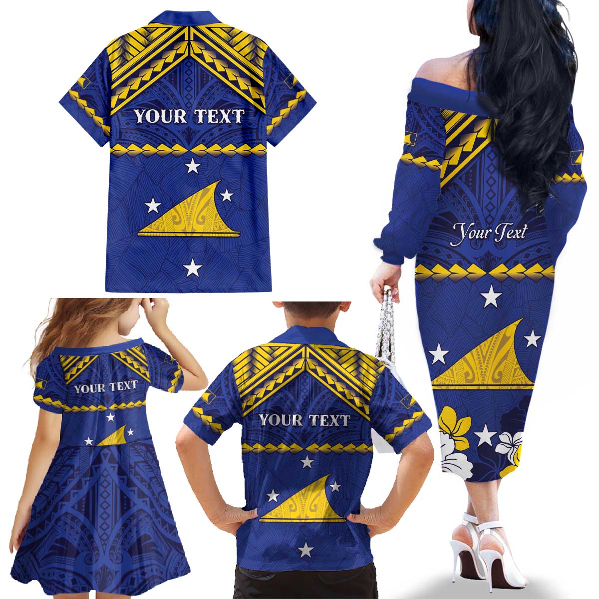 Personalised Tokelau Happy Tokehega Day Family Matching Off The Shoulder Long Sleeve Dress and Hawaiian Shirt Polynesian Tribal Tattoo LT05 - Polynesian Pride