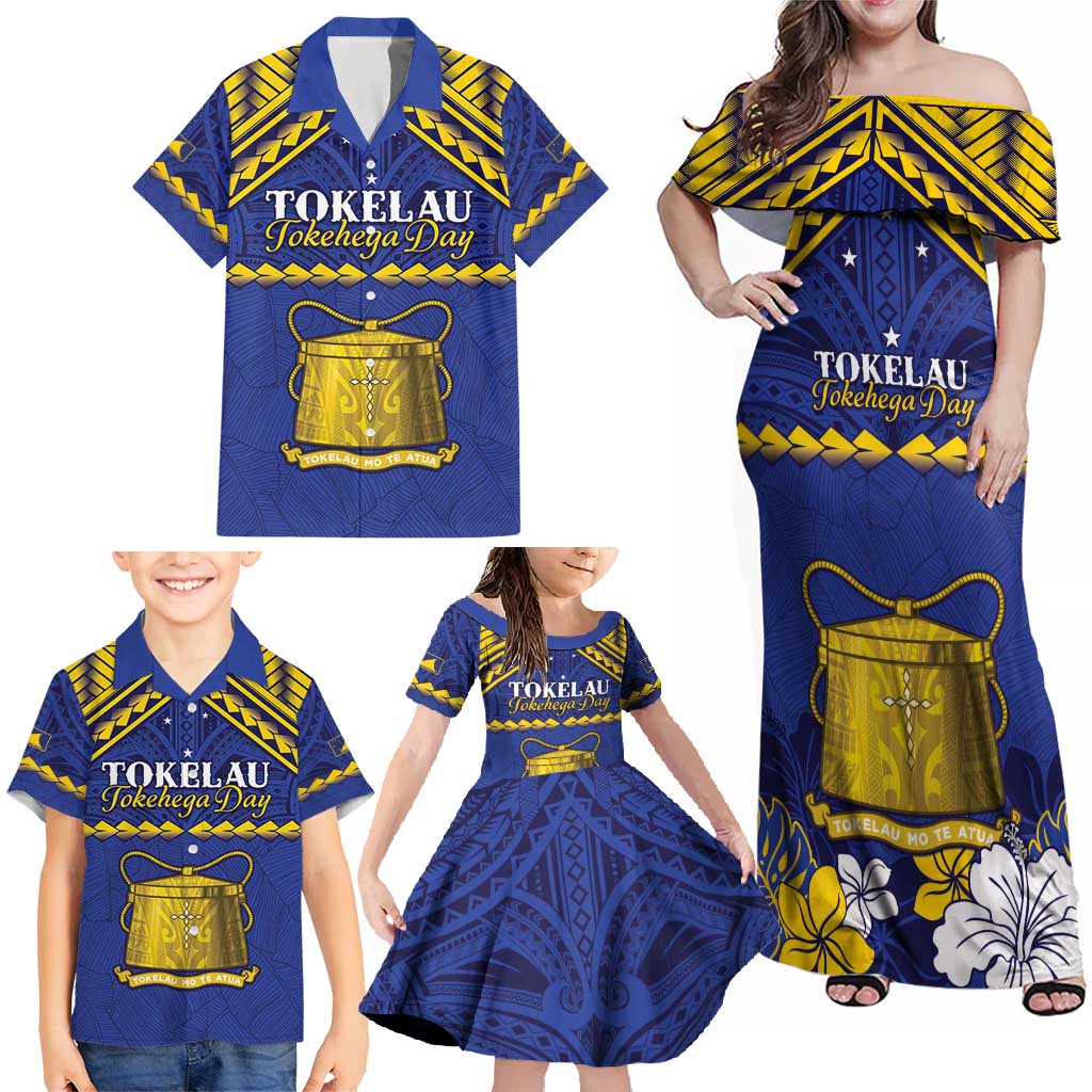 Personalised Tokelau Happy Tokehega Day Family Matching Off Shoulder Maxi Dress and Hawaiian Shirt Polynesian Tribal Tattoo LT05 - Polynesian Pride