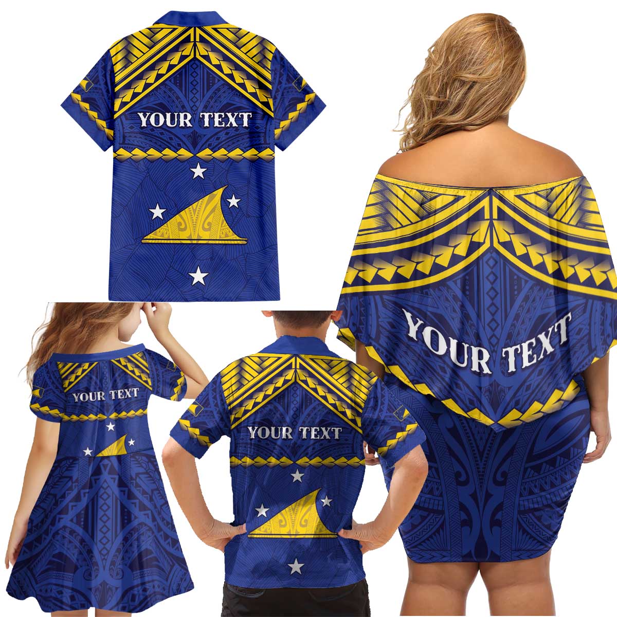 Personalised Tokelau Happy Tokehega Day Family Matching Off Shoulder Short Dress and Hawaiian Shirt Polynesian Tribal Tattoo LT05 - Polynesian Pride