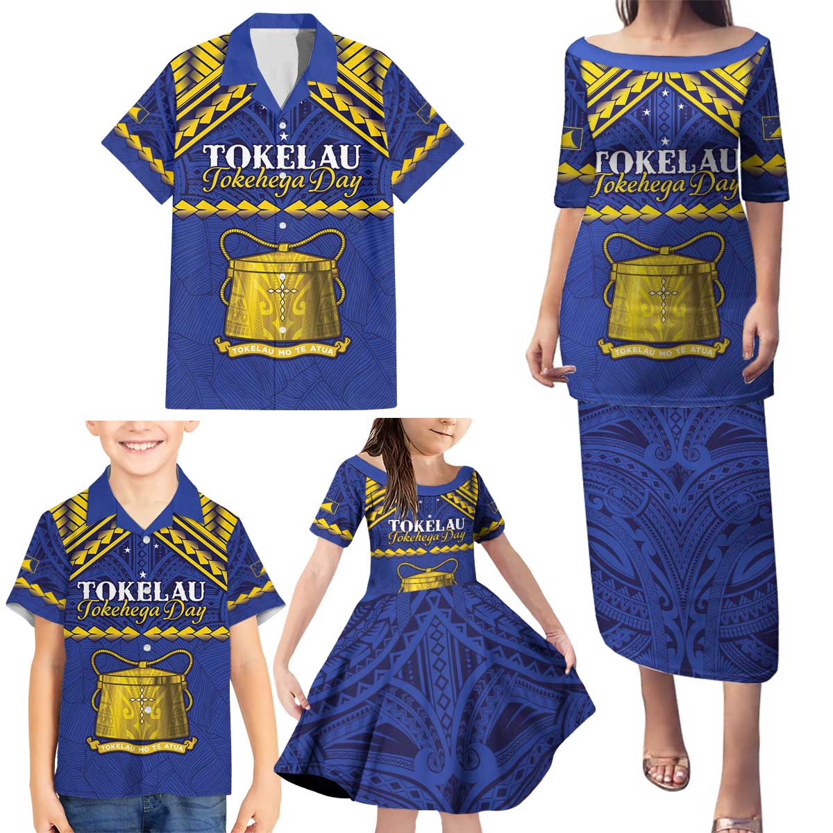 Personalised Tokelau Happy Tokehega Day Family Matching Puletasi and Hawaiian Shirt Polynesian Tribal Tattoo LT05 - Polynesian Pride