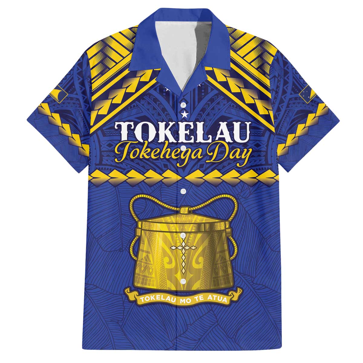 Personalised Tokelau Happy Tokehega Day Family Matching Puletasi and Hawaiian Shirt Polynesian Tribal Tattoo LT05 Dad's Shirt - Short Sleeve Blue - Polynesian Pride