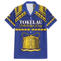 Personalised Tokelau Happy Tokehega Day Family Matching Puletasi and Hawaiian Shirt Polynesian Tribal Tattoo LT05 Dad's Shirt - Short Sleeve Blue - Polynesian Pride