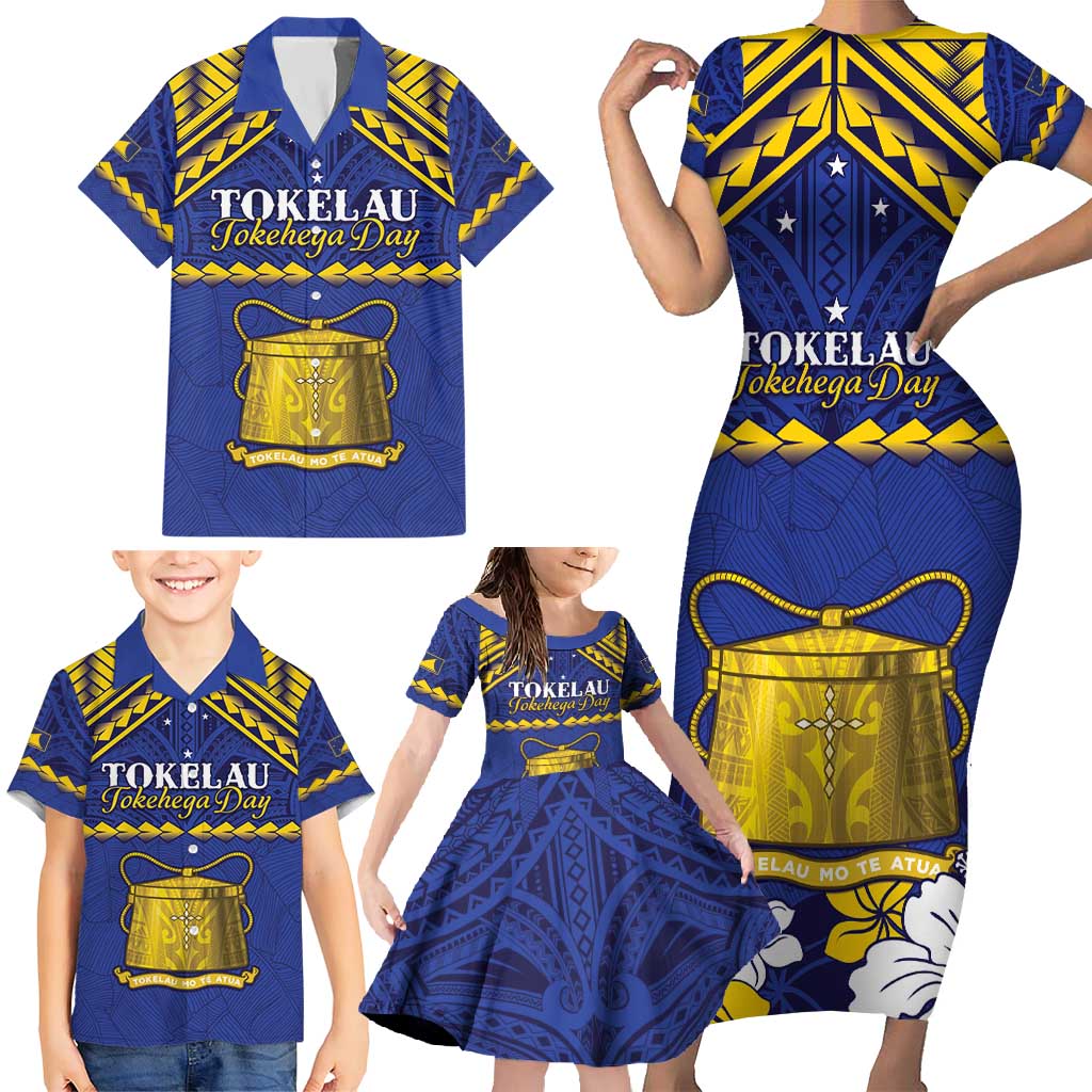 Personalised Tokelau Happy Tokehega Day Family Matching Short Sleeve Bodycon Dress and Hawaiian Shirt Polynesian Tribal Tattoo LT05 - Polynesian Pride