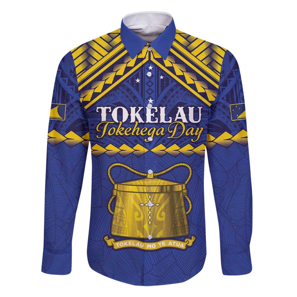 Personalised Tokelau Happy Tokehega Day Family Matching Short Sleeve Bodycon Dress and Hawaiian Shirt Polynesian Tribal Tattoo LT05 Dad's Shirt - Long Sleeve Blue - Polynesian Pride