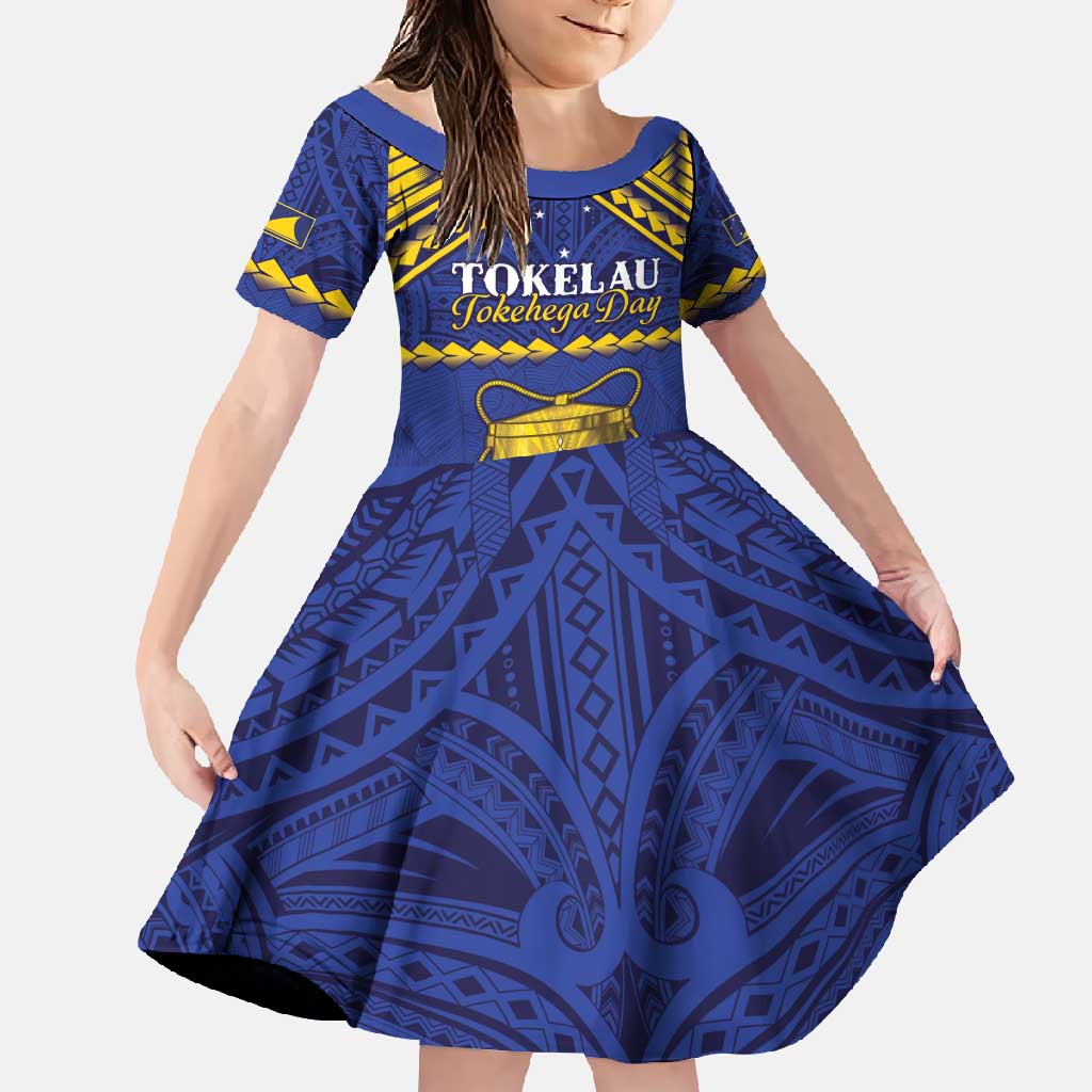 Personalised Tokelau Happy Tokehega Day Family Matching Summer Maxi Dress and Hawaiian Shirt Polynesian Tribal Tattoo LT05 Daughter's Dress Blue - Polynesian Pride
