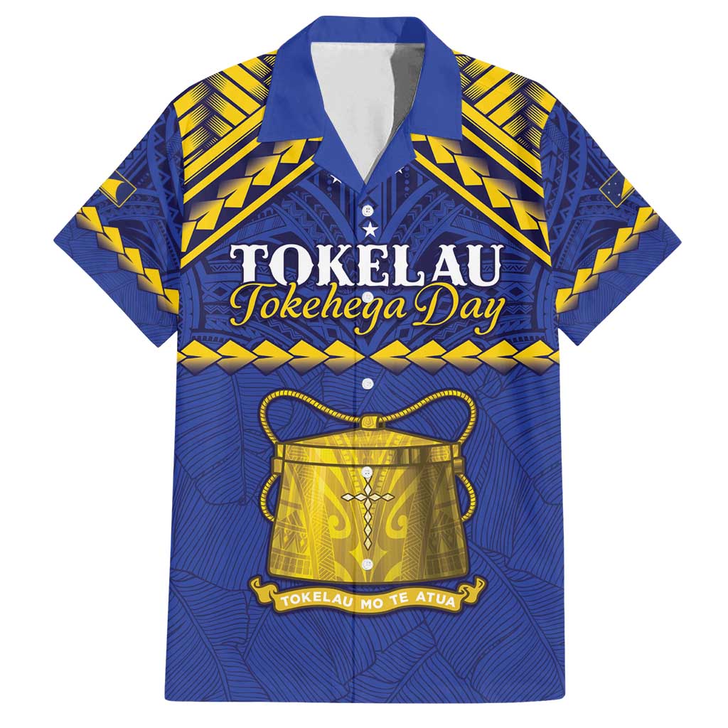 Personalised Tokelau Happy Tokehega Day Family Matching Summer Maxi Dress and Hawaiian Shirt Polynesian Tribal Tattoo LT05 Dad's Shirt - Short Sleeve Blue - Polynesian Pride