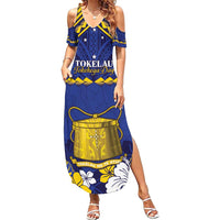 Personalised Tokelau Happy Tokehega Day Family Matching Summer Maxi Dress and Hawaiian Shirt Polynesian Tribal Tattoo LT05 Mom's Dress Blue - Polynesian Pride